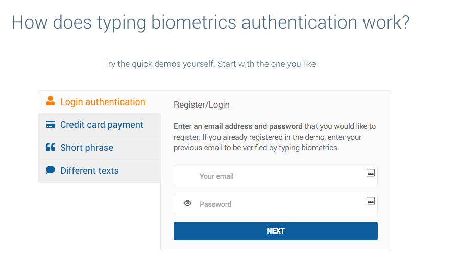 Screenshot of TypingDNA homepage showing that users can try a free demo.