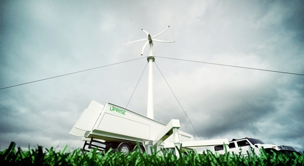 This image features the wind turbine developed by the uprise energy.