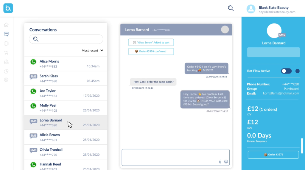 A screengrab of Blueprint's Messaging Platform